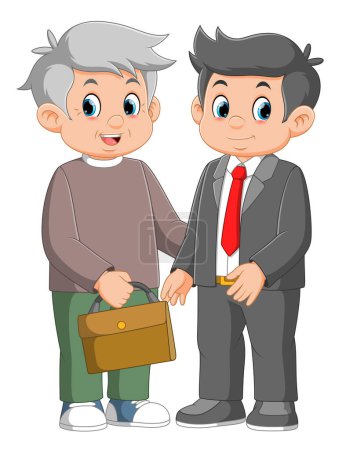 Ilustración de Feliz padre mayor o abuelo posando junto con su apuesto hijo adulto de la ilustración - Imagen libre de derechos