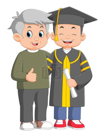 Illustration for Happy young man with his father on graduation day of illustration - Royalty Free Image