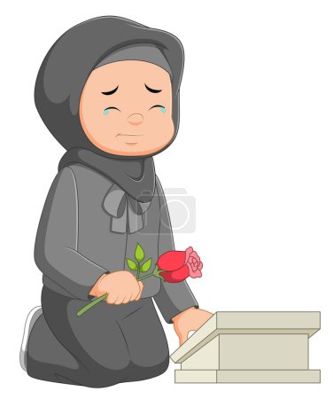 Illustration for Woman visiting her parents grave of illustration - Royalty Free Image
