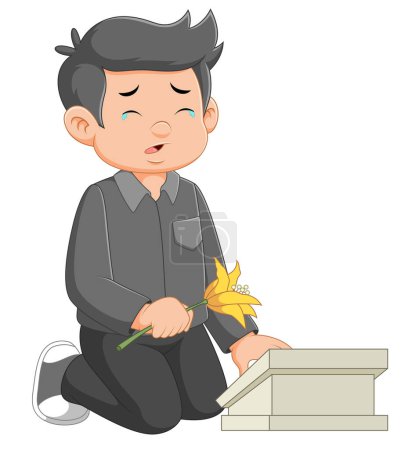 Illustration for A young man visiting his parents grave of illustration - Royalty Free Image