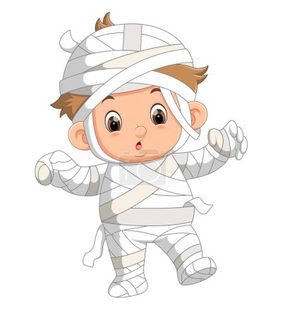 Cartoon boy wearing halloween mummy costume of illustration