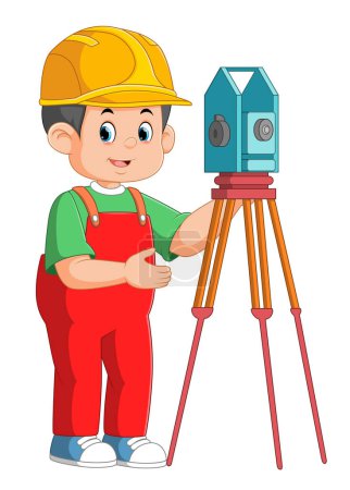 Illustration for Young man working with total station theodolite of illustration - Royalty Free Image