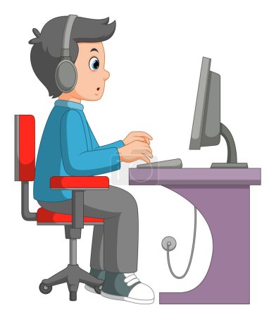 Ilustración de Trabajador de oficina Ocupado Hombre de negocios o freelancer Trabajando en la computadora Sentado en la mesa Lugar de trabajo de la ilustración - Imagen libre de derechos