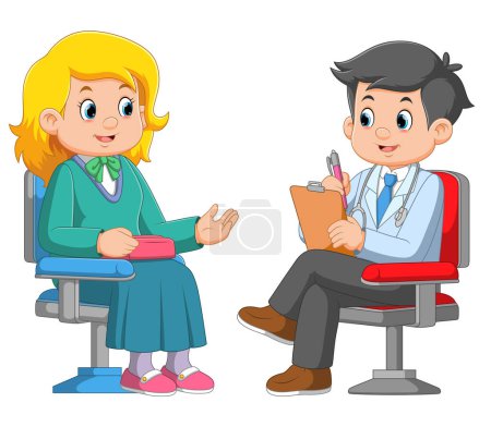 Illustration for Patient woman talking to primary care physician man of illustration - Royalty Free Image