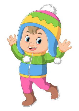 Ilustración de Dibujos animados ilustración de una chica en ropa de invierno ondeando de ilustración - Imagen libre de derechos