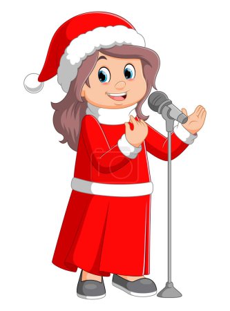 Illustration for Cartoon little girl singing in christmas costume of illustration - Royalty Free Image