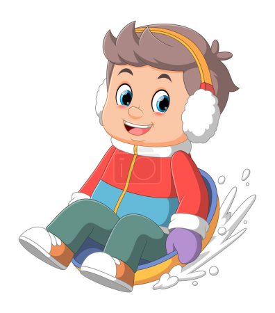Illustration for Cartoon A boy kids sledding down a hill of illustration - Royalty Free Image