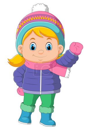Téléchargez les illustrations : Dessin animé petite fille en vêtements d'hiver de l'illustration - en licence libre de droit