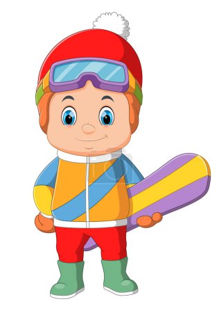 Téléchargez les illustrations : Un jeune garçon tenant un snowboard d'illustration - en licence libre de droit