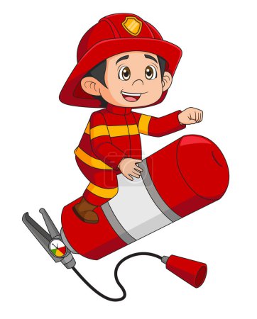 Illustration for Brave Firefighter with Equipment for Fighting with Blaze of illustration - Royalty Free Image