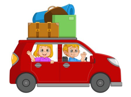 Illustration for Happy Family traveling with car of illustration - Royalty Free Image