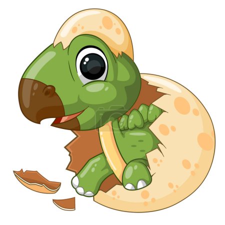 Illustration for Cartoon baby stegosaurus dinosaur hatching from egg of illustration - Royalty Free Image