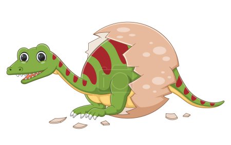 Téléchargez les illustrations : Caricature bébé efraasia dinosaure éclosion de oeuf d'illustration - en licence libre de droit