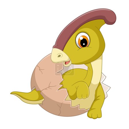Illustration for Cartoon baby parasaurolophus hatching from egg of illustration - Royalty Free Image
