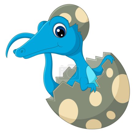 Téléchargez les illustrations : Caricature bébé compsognathus éclosion de l'oeuf d'illustration - en licence libre de droit