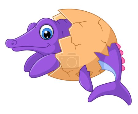 Téléchargez les illustrations : Caricature bébé plésiosuchus éclosion de l'oeuf d'illustration - en licence libre de droit