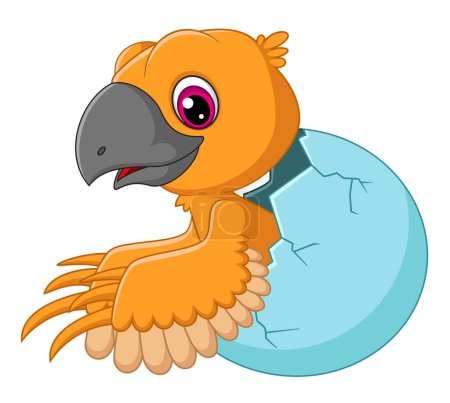 Téléchargez les illustrations : Caricature bébé scansoriopteryx éclosion de l'oeuf d'illustration - en licence libre de droit
