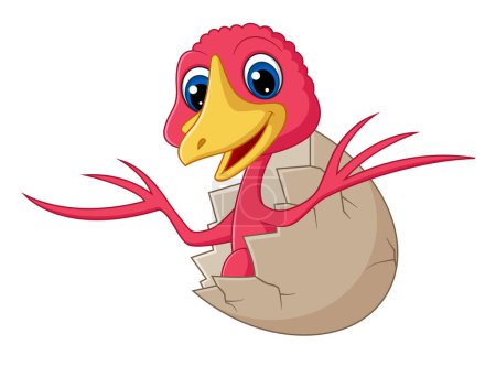 Illustration for Cartoon baby epidendrosaurus hatching from egg of illustration - Royalty Free Image