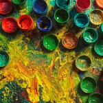 Acrylic colors and palette in the art studio