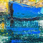 Colorful surface of the painting. Texture of painting. Painting artwork facture. Colorful texture. Abstract background. Oil painting on canvas with blue, yellow, black, white colors.