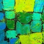 Colorful surface of the painting on canvas. Painting artwork facture. Colorful texture. Abstract background. Oil painting on canvas with green, black, blue, yellow colors.
