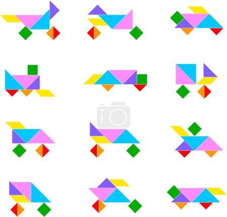 Ilustración de Conjunto de transporte terrestre tangram creativo - Imagen libre de derechos