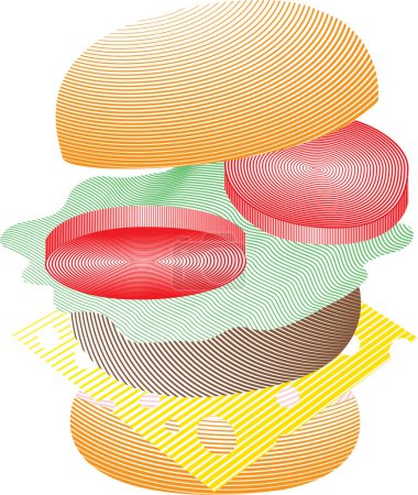 Téléchargez les illustrations : Illustration vectorielle de hamburger stylisée. Mélange vectoriel Art. - en licence libre de droit