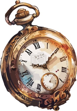 Colored Steampunk Clock  Vector, Print, Illustration