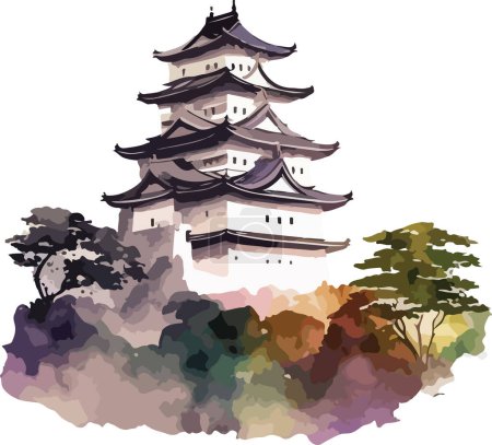 Ilustración de Vector de templo japonés coloreado, impresión, ilustración - Imagen libre de derechos