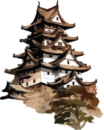 Illustration for Colored Japanese Temple Vector, Print, Illustration - Royalty Free Image