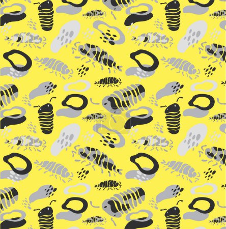 Illustration for Black giant isopods drawing of woodlice insects in a modern style on a yellow background. Vector illustration design. Retro vintage design. - Royalty Free Image