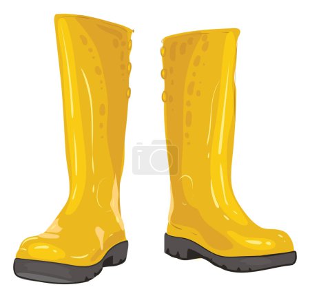 Bottes de jardin en caoutchouc pour temps pluvieux en jaune. Chaussures jaunes pour la pluie. Illustration vectorielle isolée sur fond blanc.