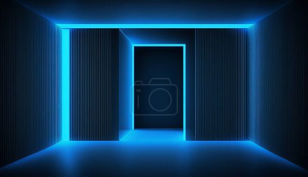 Photo for Abstract blue neon lines background - Royalty Free Image