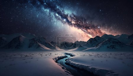 Téléchargez les photos : Nébuleuse abondante vue galaxie nuit paysage montagnes - en image libre de droit
