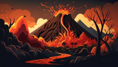 Lava eruption from volcano