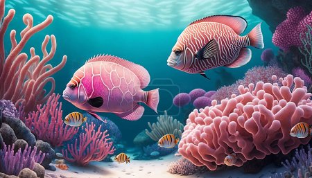 Fondo marino con peces tropicales y arrecifes de coral