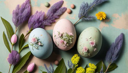 Foto de Huevos de Pascua sobre fondo turquesa - Imagen libre de derechos