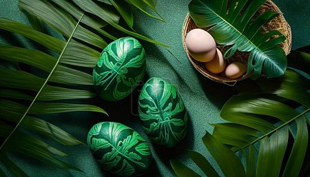 Easter eggs on green background 