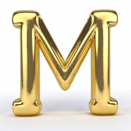 Word m with gold. Letter m with gold. 3D letter m for gold Outline isolated on white background.