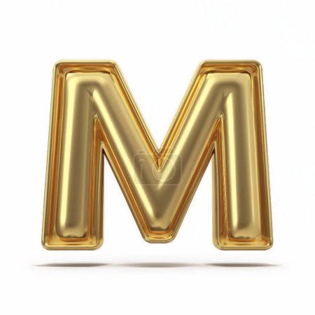 Wort m mit Gold. Buchstabe m mit Gold. 3D Buchstabe m für Gold Umriss isoliert auf weißem Hintergrund 3.