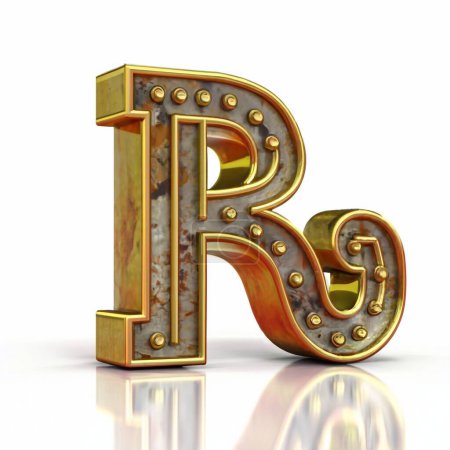 Word r with gold. Letter r with gold. 3D letter r for gold Outline isolated on white background 2.