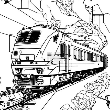 Illustration for Vector line art train in motion. Train Line Drawing Clip Art. - Royalty Free Image