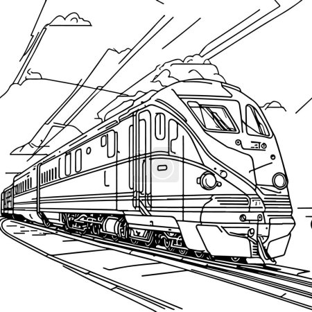 Vector line art train in motion. Train Line Drawing Clip Art.