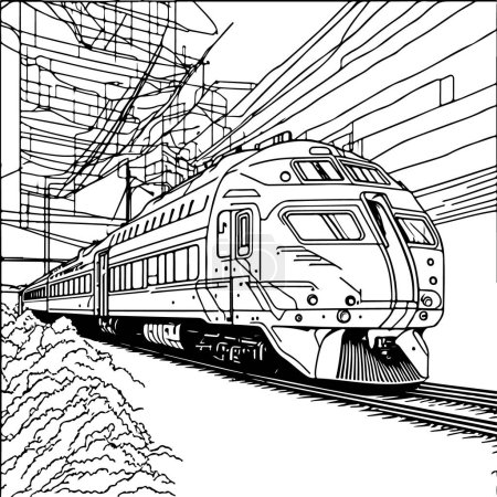 Illustration for Vector line art train in motion. Train Line Drawing Clip Art. - Royalty Free Image