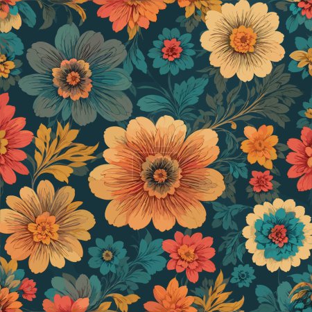 Illustration for Colorful floral print background. Flat abstract colorful flower pint pattern. Seamless floral pattern with bright colorful flowers pattern. Colorful flower texture background. - Royalty Free Image