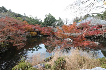 Kannon-do, Benten-ike Teich und Herbstblätter im Daigoji Tempel, Kyoto, Japan
