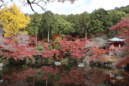 Benten-do, Benten-ike Teich und Herbstblätter im Daigoji Tempel, Kyoto, Japan