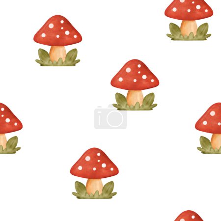 Pattern of Red and White Spotted Mushrooms on a Plain Background