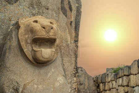 Photo for Corum Hattusas Hittite Empire capital gates with sunset light and clouds - Royalty Free Image