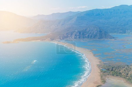 mugla dalaman Lake Dalyanlar und Iztuzu Strand Öffnung zum Meer am Ende Schüsse von oben